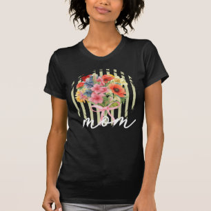 Watercolor Floral Bouquet Pastel Stripes Mom T-Shirt