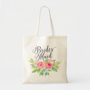 Watercolor Floral Bouquet Personalized Bridesmaid Tote Bag