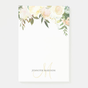 Watercolor Floral Bouquet Pink Beige Rose Note