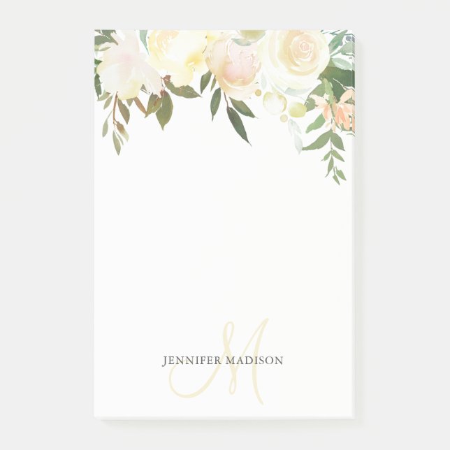 Watercolor Floral Bouquet Pink Beige Rose Note (Front)