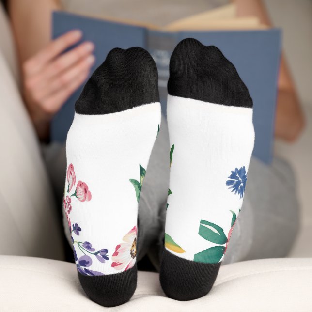 Watercolor Floral Bouquet – Romantic Peony & Wildf Socks (Bottom)