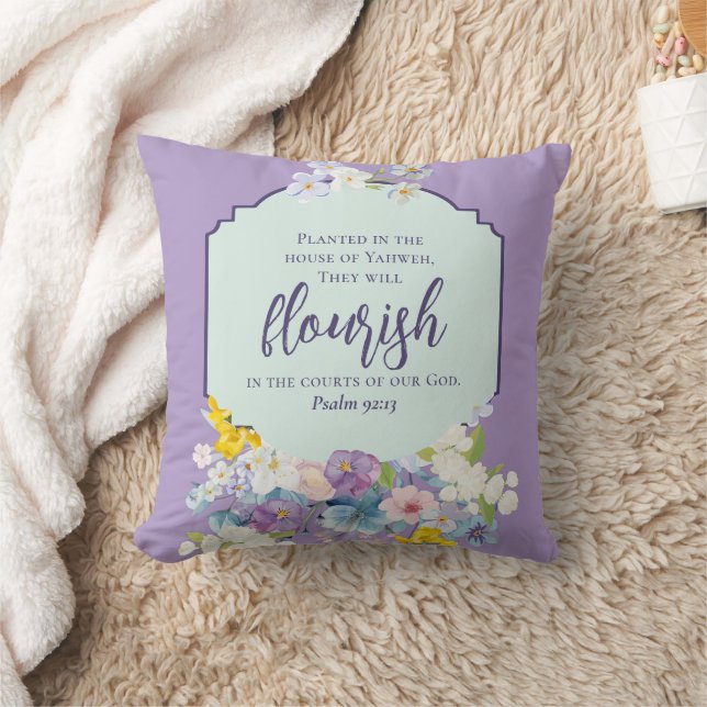 Watercolor Floral Bouquet Scripture Double Sided Throw Pillow (Blanket)