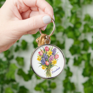 Watercolor Floral Bouquet Spring Keychain