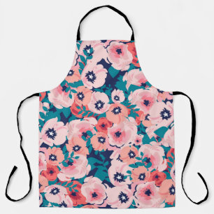 Watercolor Floral Bouquet: Vintage Peonies. Apron
