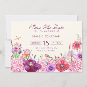 Watercolor floral branch bird nature wedding save the date