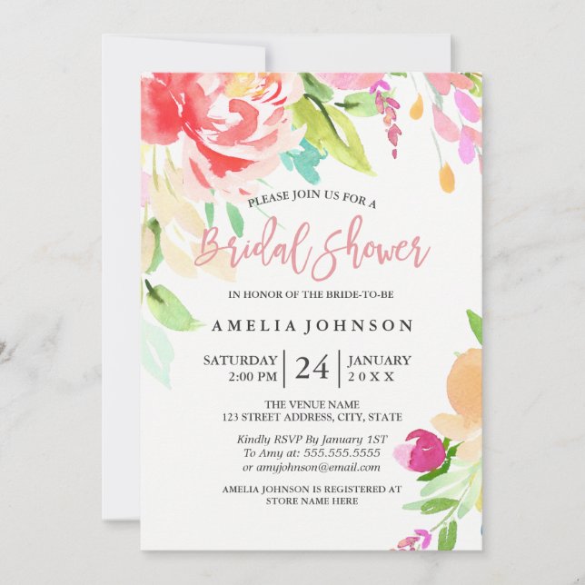 Watercolor Floral Bridal Shower Card (Front)