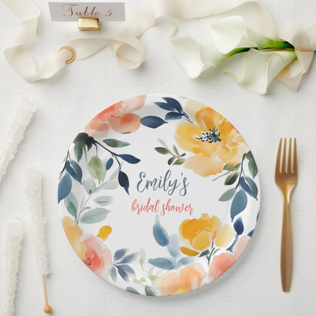 Watercolor Floral Bridal Shower Custom  Paper Plate (Wedding)
