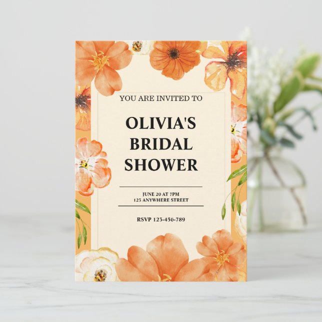 watercolor floral bridal shower invitation (Standing Front)