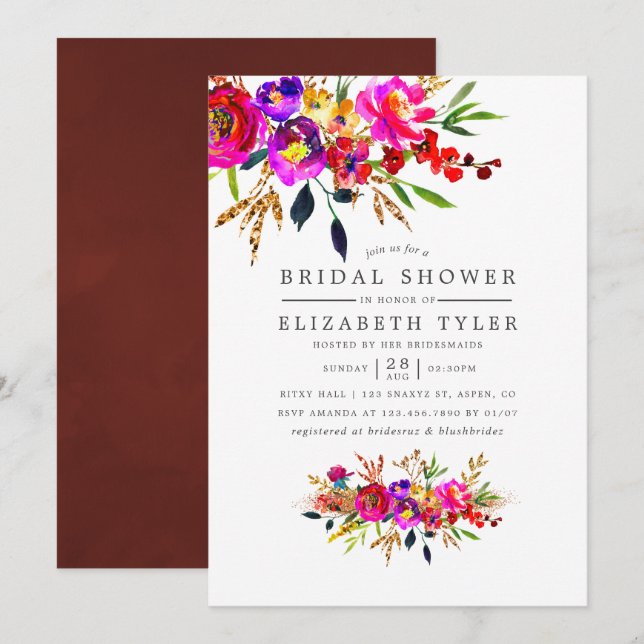 Watercolor Floral Bridal Shower Invitation (Front/Back)