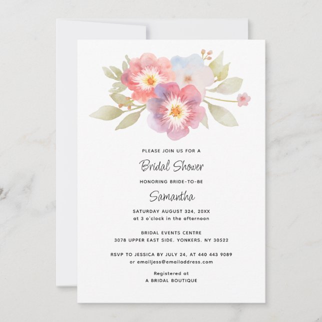 Watercolor Floral Bridal Shower Invitation (Front)