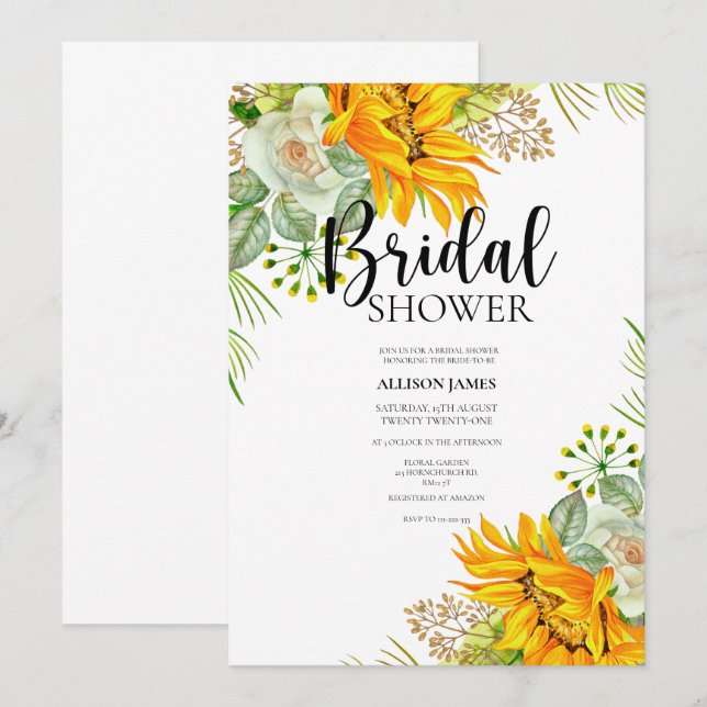 Watercolor Floral Bridal Shower Invitation (Front/Back)