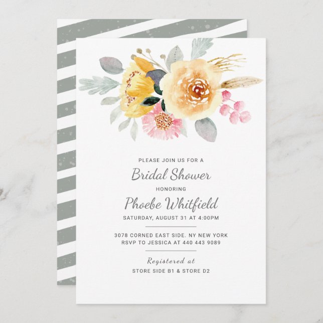 Watercolor Floral Bridal Shower Modern Invitation (Front/Back)