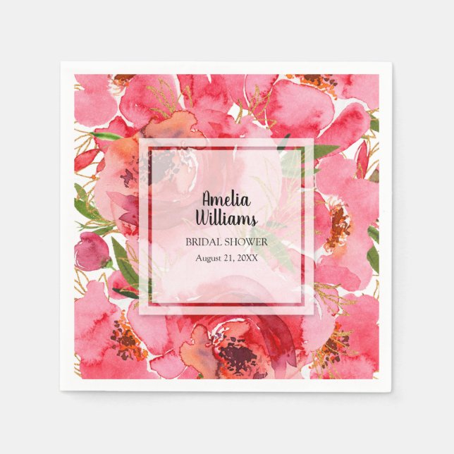 Watercolor Floral Bridal Shower Napkin (Front)