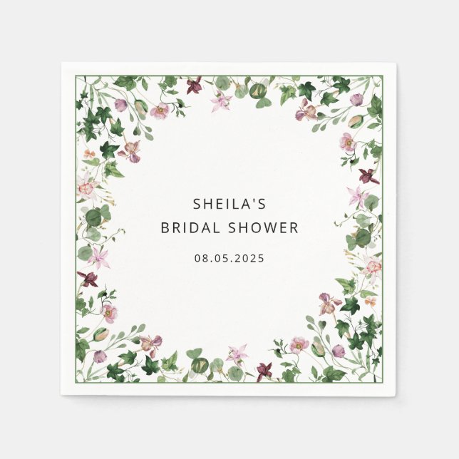 Watercolor Floral Bridal Shower Napkins (Front)