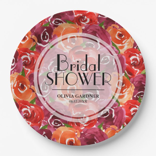 Watercolor Floral Bridal Shower Paper Plate (Front)