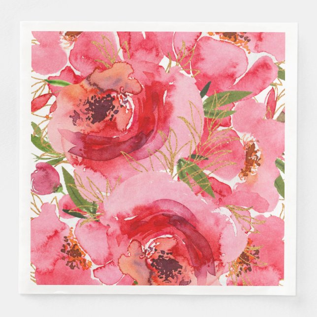 Watercolor Floral Bridal Shower Square  Napkin (Front)