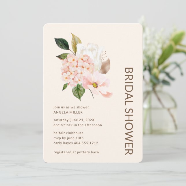 Watercolor Floral Bridal Shower Wedding Shower Invitation (Standing Front)