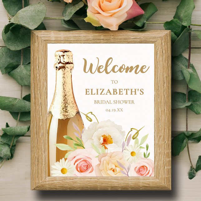 Watercolor Floral Bridal Shower Welcome Poster (Brunch and Bubbly garden flowers bridal shower welcome tabletop poster,  INSTANT DOWNLOAD or PRINTED)
