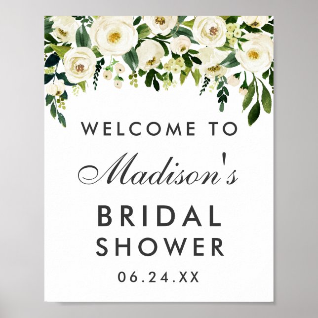 Watercolor Floral Bridal Shower Welcome Poster WG (Front)