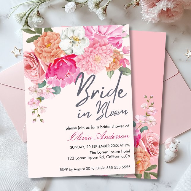 Watercolor Floral Bride In Bloom Bridal Shower Invitation (Creator Uploaded)