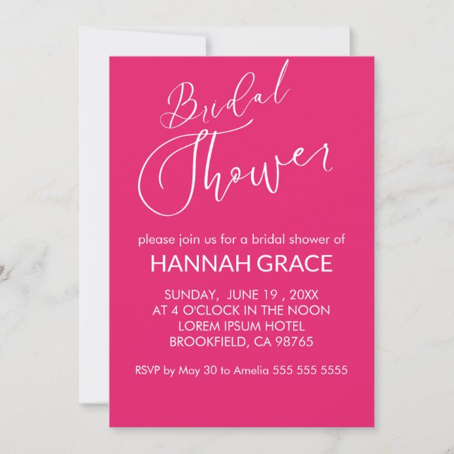 Watercolor Floral Bright Hot pink Bridal Shower Invitation (Front)