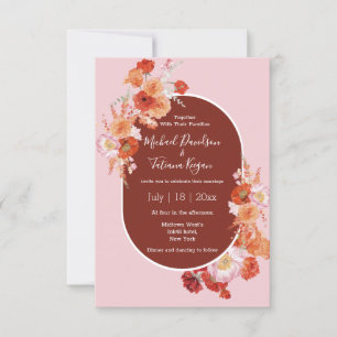 watercolor floral brown pink stylish wedding  invitation