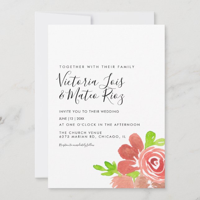 Watercolor Floral Bunch Blush Pink Wedding Invitation (Front)