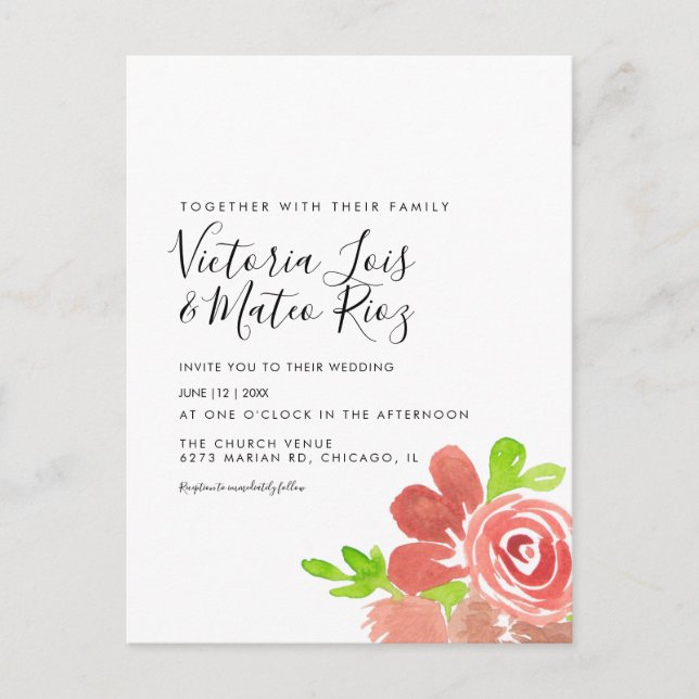 Watercolor Floral Bunch Blush Pink Wedding  Postcard (Front)
