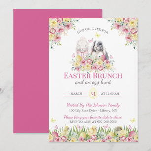 Watercolor Floral Bunnies Easter Sunday Brunch Invitation