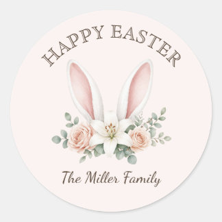 Watercolor Floral Bunny Ears Easter Sunday 2026 Classic Round Sticker