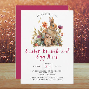 Watercolor Floral Bunny Easter Brunch and Egg Hunt Invitation