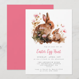 Watercolor Floral Bunny Easter Egg Hunt Invitation