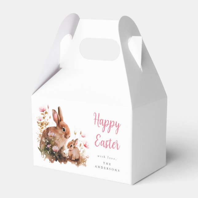 Watercolor Floral Bunny Easter Favor Box (Front Side)