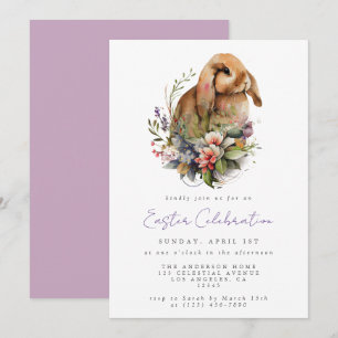 Watercolor Floral Bunny Easter Invitation