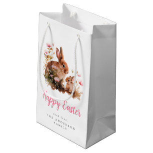 Watercolor Floral Bunny Easter Small Gift Bag