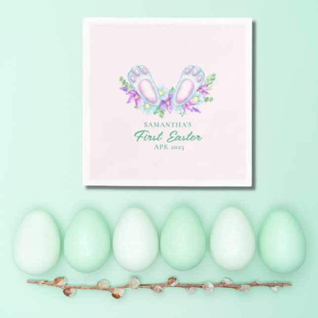 Watercolor Floral Bunny Feet Easter Paper Napkin (Creator Uploaded)
