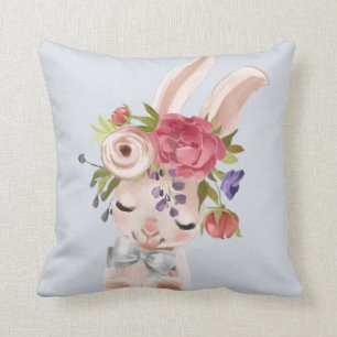 Watercolor Floral Bunny Rabbit   Easter Throw Pillow