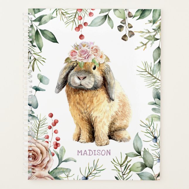 Watercolor Floral Bunny Rabbit Personalized (Devant)
