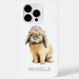 Watercolor Floral Bunny Rabbit Personalized Name Case-Mate iPhone 14 Pro Max Case