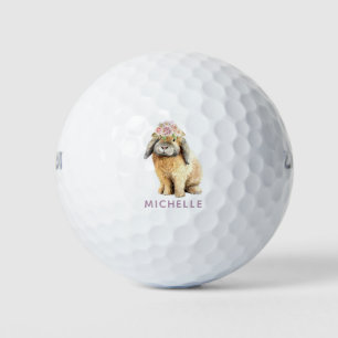 Watercolor Floral Bunny Rabbit Personalized Name Golf Balls
