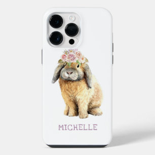 Watercolor Floral Bunny Rabbit Personalized Name iPhone 14 Pro Max Case