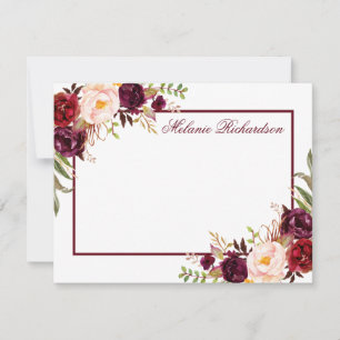 Watercolor Floral Burgundy Frame Personalized Card