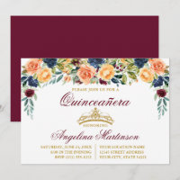 Watercolor Floral Burgundy Gold Quinceanera Party