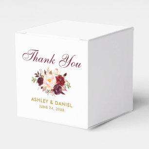 Watercolor Floral Burgundy Gold Wedding Thanks Favor Box