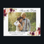 Watercolor Floral Burgundy Save the Date Announcement Postcard<br><div class="desc">Watercolor Floral Burgundy Marsala Save The Date Engagement Postcard</div>