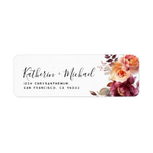 Watercolor Floral Burgundy Wedding Address