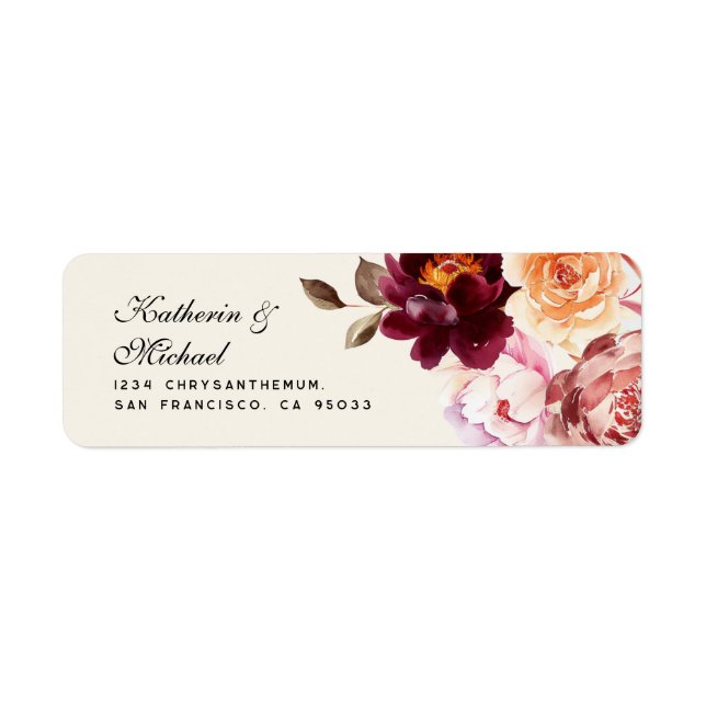 Watercolor Floral Burgundy Wedding Address (Front)
