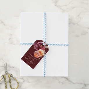 Watercolor Floral Burgundy Wedding Gift Tags