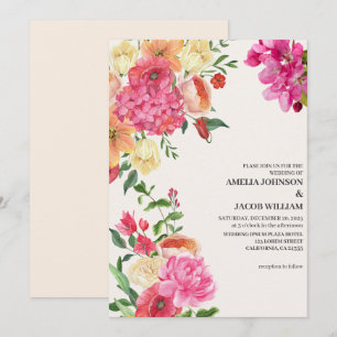 Watercolor floral butter yellow spring wedding invitation