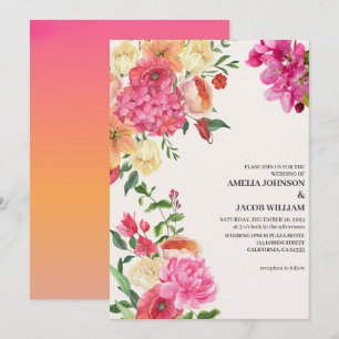 Watercolor floral butter yellow spring wedding invitation